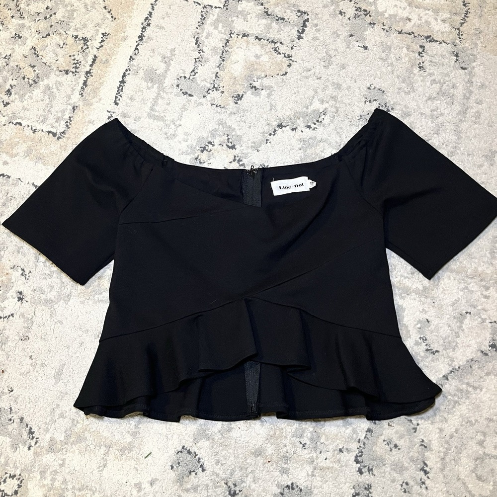Line & Dot Women's Off Shoulder Belly‎ Button Crop Top XS Black Whimsigoth Goth